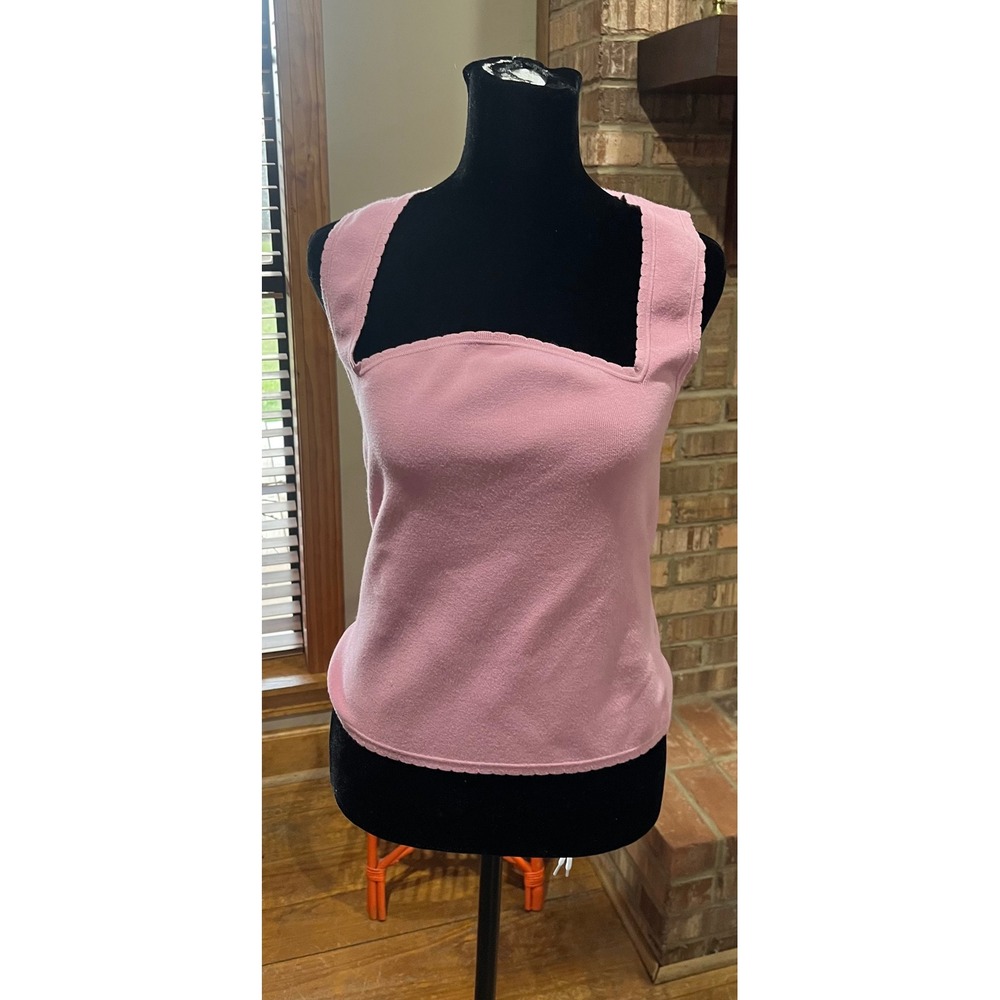 Wilfred Aritzia Pink Knit Tank Top Scalloped Square Neck Sleeveless Large